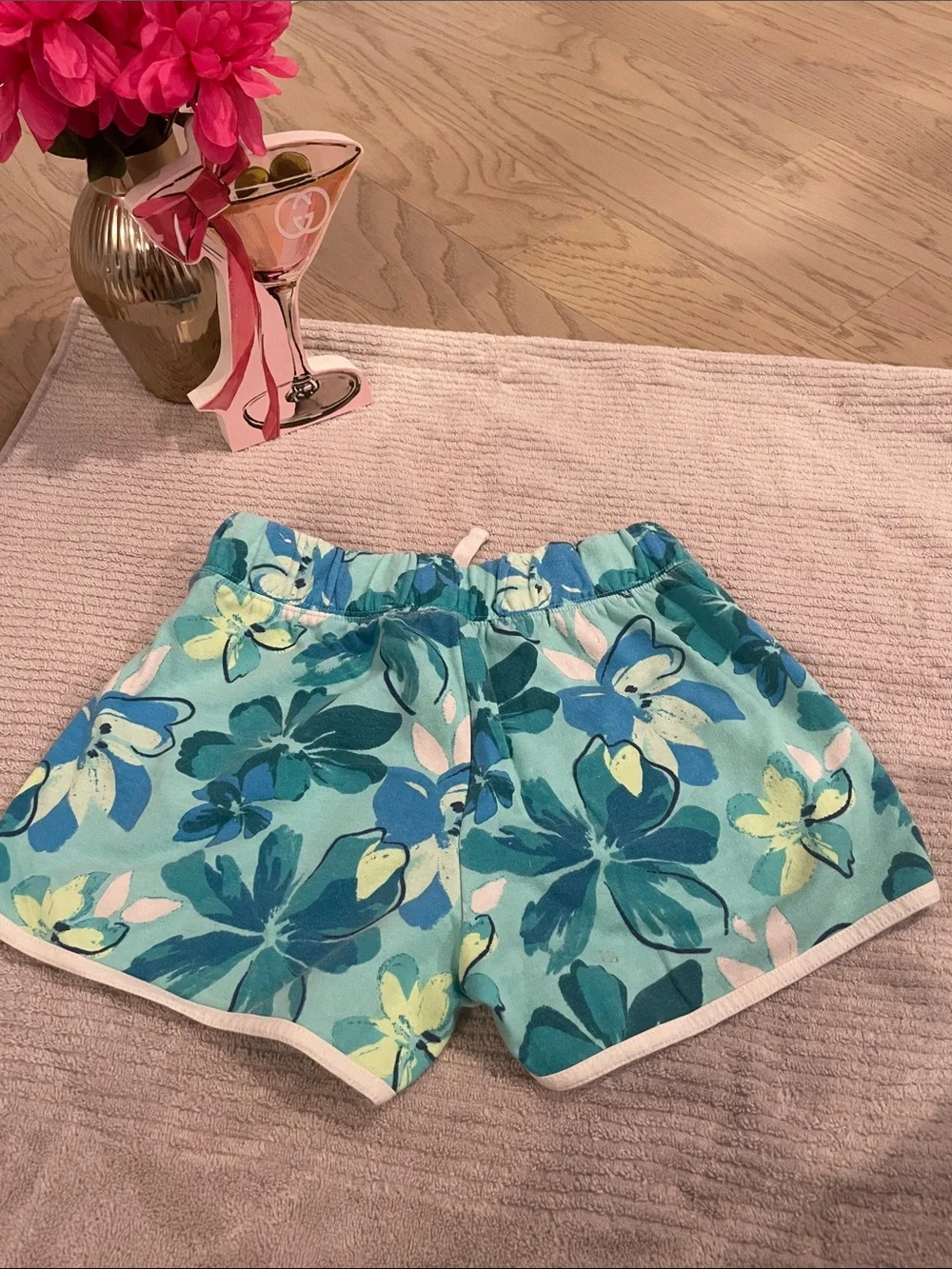 Justice Teal Floral Drawstring Athletic Shorts